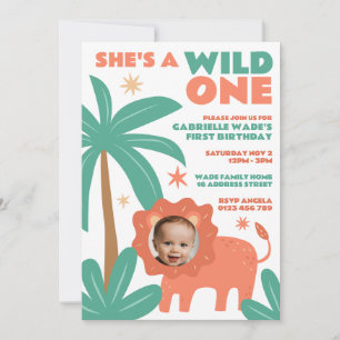Wild One Baby Girl Oerwoud Foto 1e verjaardag Kaart