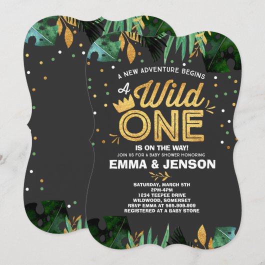 Wild One Baby shower Invitation Adventure Shower Kaart (Voorkant / Achterkant)