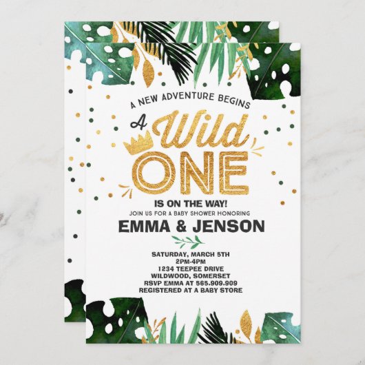 Wild One Baby shower Invitation Adventure Shower Kaart (Voorkant / Achterkant)