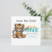 Wild ONE Baby's 1e Verjaardag Schattige Tijger Afb Save The Date (Staand voorkant)