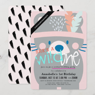 Wild One Beer Girl Pink Virtual 1st Birthday Kaart