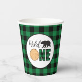 Wild One Beer groene Buffalo Plaid Eerste Verjaard Papieren Bekers (Voorkant)