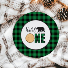 Wild One Beer groene Buffalo Plaid Eerste Verjaard Papieren Bordje