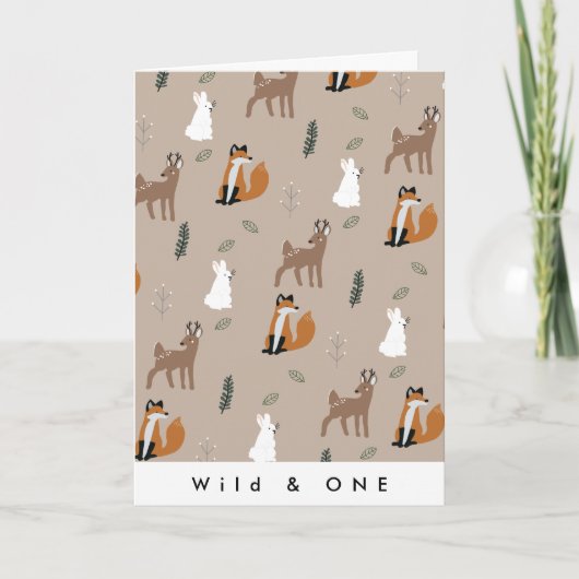 Wild One Birthday Forest Animals Pattern Brown Kaart (Voorkant)