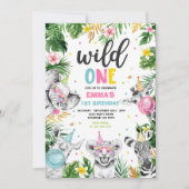 Wild One Birthday Gold Safari Oerwoud Animals Part Kaart (Voorkant)