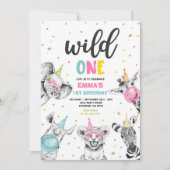 Wild One Birthday Gold Safari Oerwoud Animals Part Kaart (Voorkant)