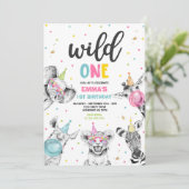 Wild One Birthday Gold Safari Oerwoud Animals Part Kaart (Staand voorkant)