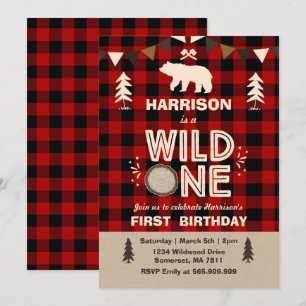 Wild One Birthday Invitation Lumberjack Wild One Kaart