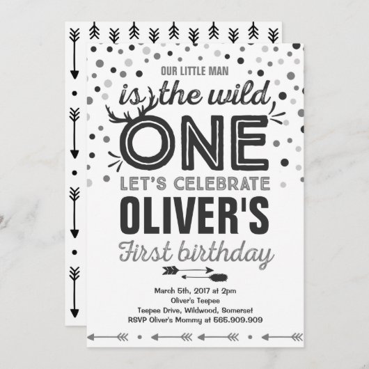 Wild One Birthday Invitation Modern Wild One Party (Devant / Derrière)