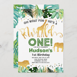 Wild One Birthday Invitation Oerwoud Animals Party Kaart