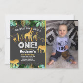Wild One Birthday Invitation Oerwoud Animals Party Kaart (Voorkant)