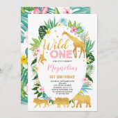 Wild One Birthday Invitation Oerwoud Animals Party Kaart (Voorkant / Achterkant)