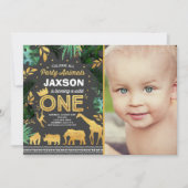 Wild One Birthday Invitation Oerwoud Animals Party Kaart (Voorkant)