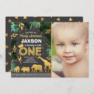 Wild One Birthday Invitation Oerwoud Animals Party Kaart