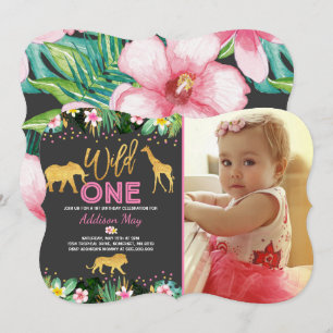 Wild One Birthday Invitation Oerwoud Animals Party Kaart
