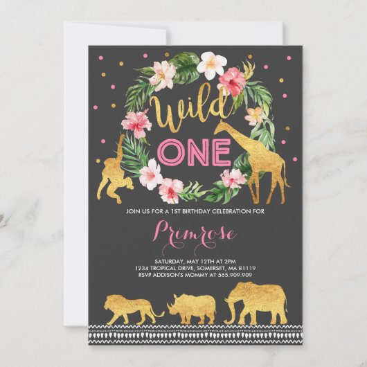 Wild One Birthday Invitation Oerwoud Animals Party Kaart (Voorkant)