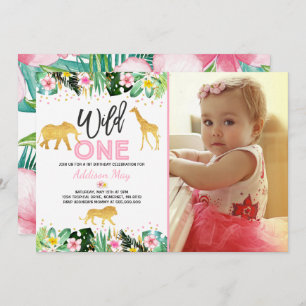 Wild One Birthday Invitation Oerwoud Animals Party Kaart