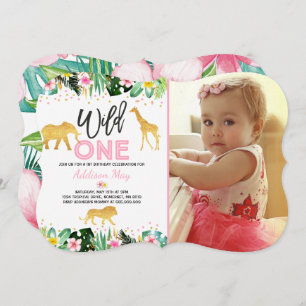 Wild One Birthday Invitation Oerwoud Animals Party Kaart