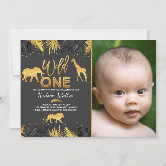 Wild One Birthday Invitation Oerwoud Animals Party Kaart (Voorkant)