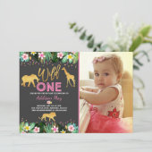 Wild One Birthday Invitation Oerwoud Animals Party Kaart (Staand voorkant)