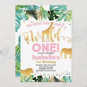 Wild One Birthday Invitation Oerwoud Animals Party Kaart