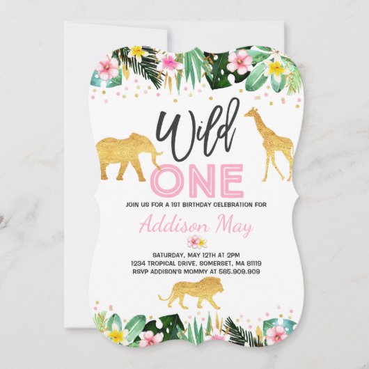 Wild One Birthday Invitation Oerwoud Animals Party Kaart (Voorkant)