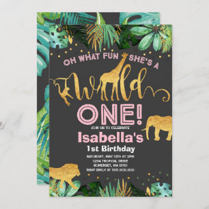 Wild One Birthday Invitation Oerwoud Animals Party Kaart