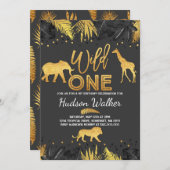 Wild One Birthday Invitation Oerwoud Animals Party Kaart (Voorkant / Achterkant)