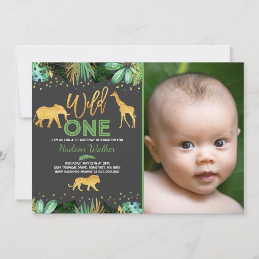 Wild One Birthday Invitation Oerwoud Animals Party Kaart (Voorkant)