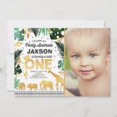 Wild One Birthday Invitation Oerwoud Animals Party Kaart (Voorkant)