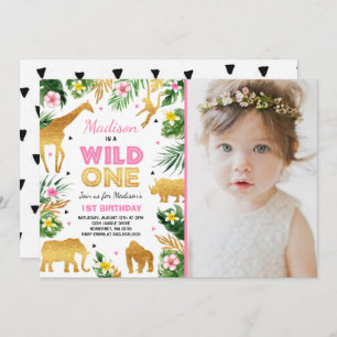 Wild One Birthday Invitation Safari Animals Party Kaart