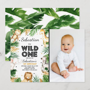 Wild One Birthday Invitation Safari Animals Party Kaart