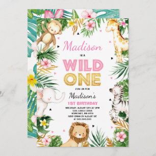 Wild One Birthday Invitation Safari Animals Party Kaart