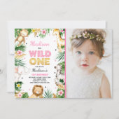 Wild One Birthday Invitation Safari Animals Party Kaart (Voorkant)