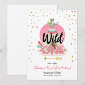 Wild One Birthday Invitation Teepee Boho Girl Wood Kaart (Voorkant / Achterkant)