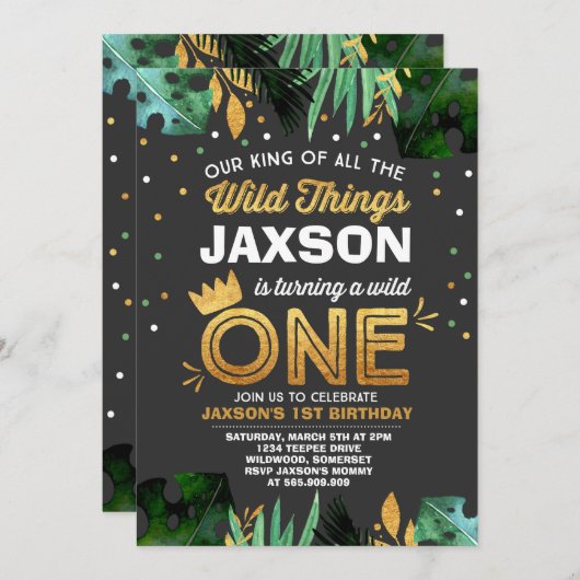 Wild One Birthday Invitation Wild Things Anniversa (Devant / Derrière)