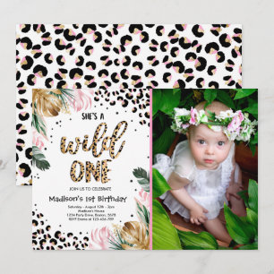 Wild One Birthday Leopard Print Wild Oerwoud Party Kaart