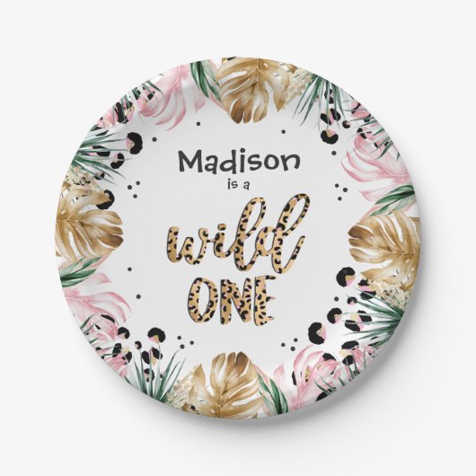 Wild One Birthday Leopard Print Wild Oerwoud Party Papieren Bordje (Voorkant)