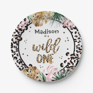Wild One Birthday Leopard Print Wild Oerwoud Party Papieren Bordje