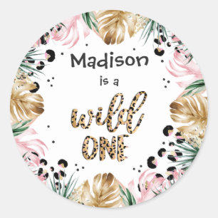 Wild One Birthday Leopard Print Wild Oerwoud Party Ronde Sticker