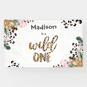 Wild One Birthday Leopard Print Wild Oerwoud Party Spandoek