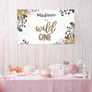 Wild One Birthday Leopard Print Wild Oerwoud Party Spandoek