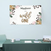 Wild One Birthday Leopard Print Wild Oerwoud Party Spandoek (Beurs)