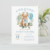 Wild One Birthday Lion Boy Birthday Bloemenboog st Kaart (Staand voorkant)