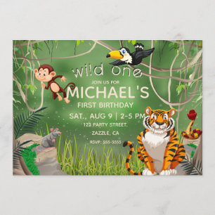 Wild One Birthday Oerwoud Animals Party Kaart