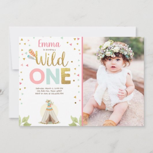 Wild One Birthday Teepee Boho Tribal Pink Girl Kaart (Voorkant)