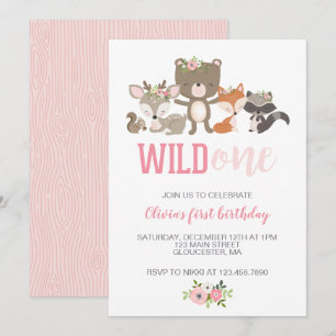 Wild One Bloemen Woodland Dier Eerste Verjaardagsu Kaart