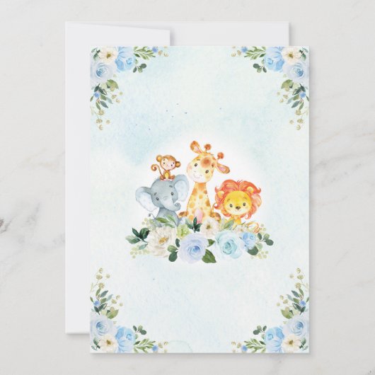 Wild One Blue Oerwoud Safari Animals 1ste verjaard Kaart (Achterkant)