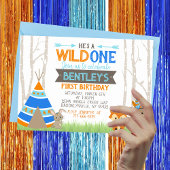 Wild One Blue Teepee Woodland Invitation d'anniver