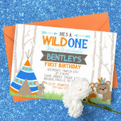 Wild One Blue Teepee Woodland Invitation d'anniver
